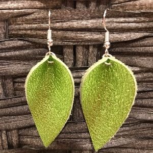 Metallic lime green leather earrings